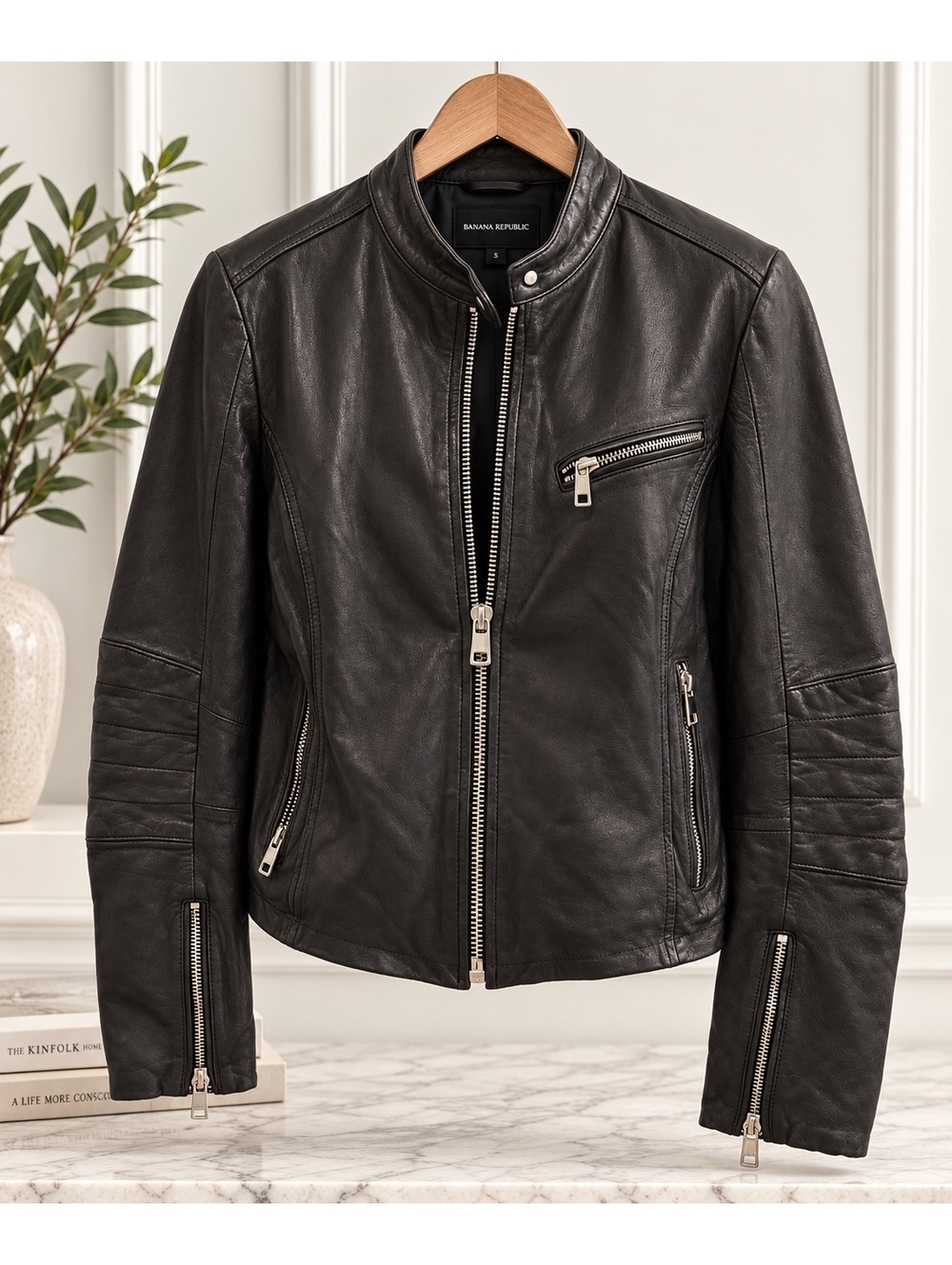Black BR leather moto jacket size M